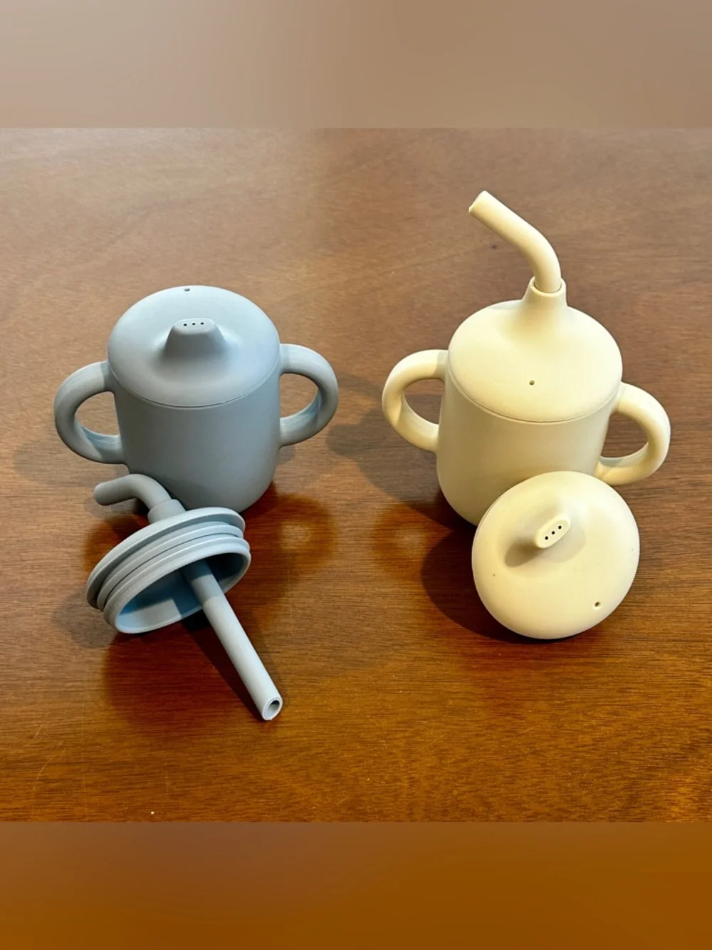 Silicone Training Cup Set in Light Blue & Cream